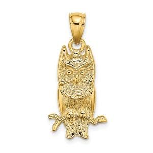 Million Charms 14k Yellow Gold Genuine Textured Owl Charm